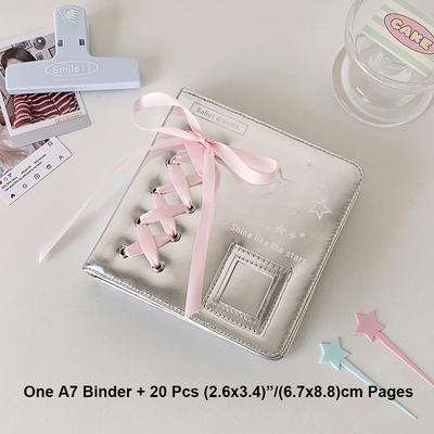A5 A7 Silver PU Leather Photocard Binder Album, Pink Bowtie Decor For Instax Mini, Photos, Cards & Scrapbooking a7 Binder And Pages