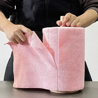 Reusable Cleaning Wipes Roll, Microfiber Towel Rolls For Kitchen, Dish Rags Wash Paper Towels pink