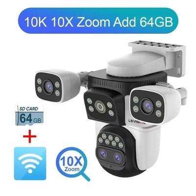 LS VISION 10K Four Lens PTZ Camera 20MP, 10X Zoom 4 Screens Wireless Outdoor IP Security Camera With Auto Human Tracking 10k 10xzoom Add 64g