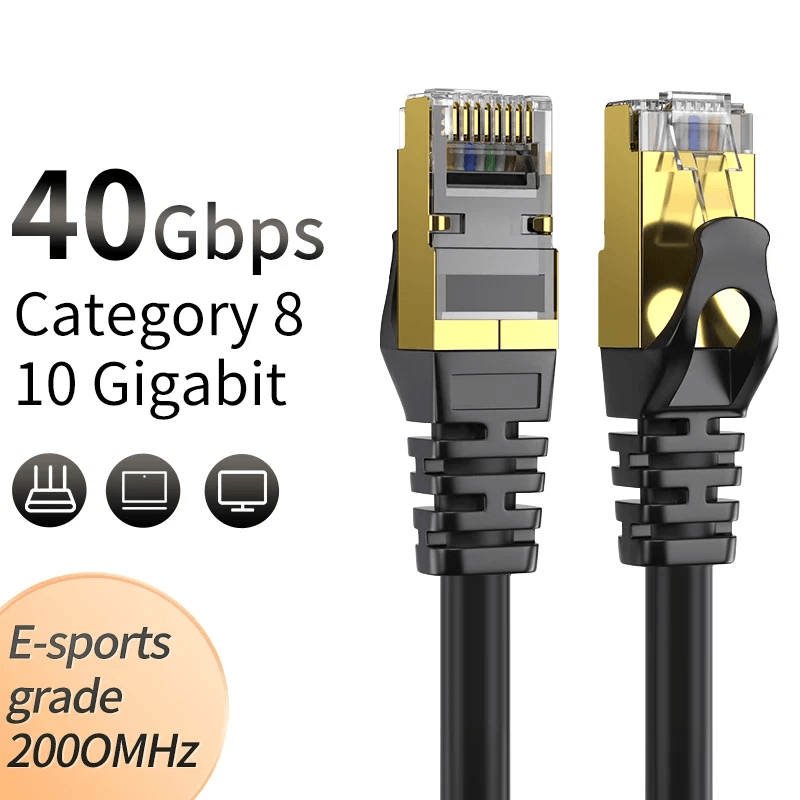 High Speed Cat 8 RJ45 Ethernet Cable, LAN Network Patch Cord, Gold Plated Connectors 6ft