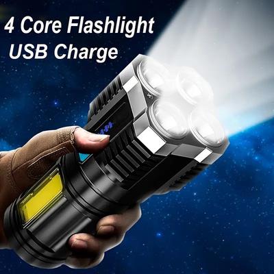Rechargeable LED Flashlight, Ultra Bright Lumen Camping Light With COB Side Illumination & 4 Lighting Modes Rechargeable LED Flashlight, Ultra Bright Lumen Camping Light With COB Side Illumination & 4 Lighting Modes