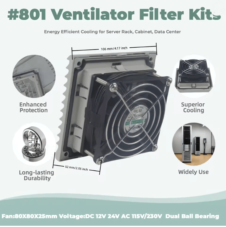 Ventilator Filter Fan Kit 80mm For Server Racks And Data Centers Waterproof And Dustproof dc 12v