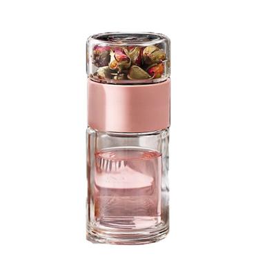 High Quality Double Glass Water Bottle With Case Tea Infuser Tumbler For Eco Conscious Drinkware pink