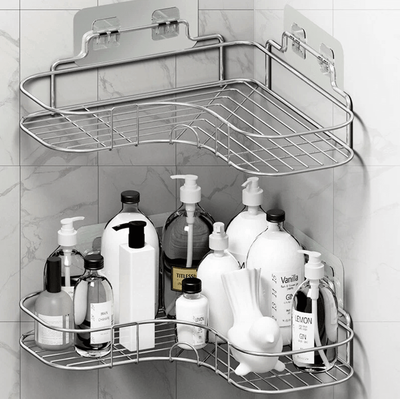 Rustproof Shower Caddy Shelf For Bathroom Corner, Triangular Bath Storage Organizer Rack With Strong Adhesive Mount Rustproof Shower Caddy Shelf For Bathroom Corner, Triangular Bath Storage Organizer Rack With Strong Adhesive Mount