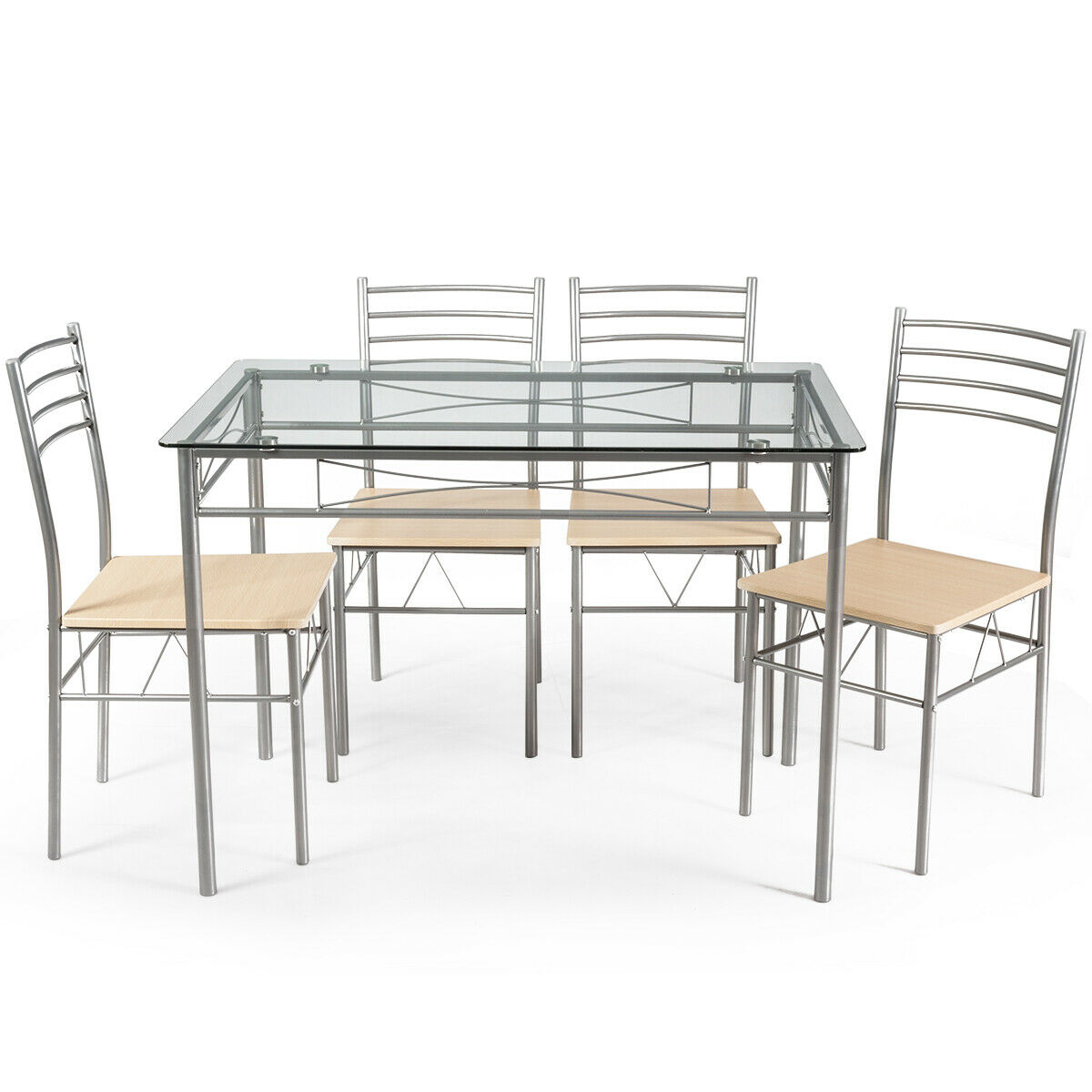 Contemporary Dining Set With Glass Table And High Back Chairs, Ideal For Kitchen, Dining Room, Apartment Use Contemporary Dining Set With Glass Table And High Back Chairs, Ideal For Kitchen, Dining Room, Apartment Use