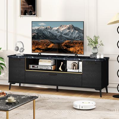 63 Inch TV Stand With Flip Door Cabinet For TV Up To 75 Inch, Modern Entertainment Center With Faux Marble Top & Storage 63 Inch TV Stand With Flip Door Cabinet For TV Up To 75 Inch, Modern Entertainment Center With Faux Marble Top & Storage