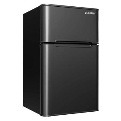 Compact Mini Fridge With Freezer, LED Light Perfect Dorm Fridge With 2 Door For Bedroom & Office black