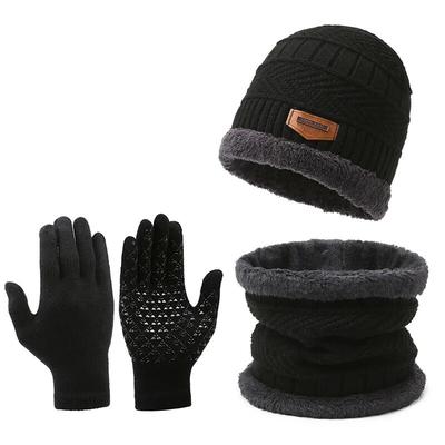 3 Piece Men Winter Set, Windproof Hat, Outdoor Scarf & Gloves | One Plus Cashmere Insulated Knit Hat For Extreme Cold black