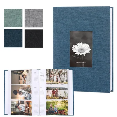 6 Inch Linen Photo Album, Interleaf, Children Growth Collection, Writable Memory Book For Family Portrait Keepsake blue 300pcs