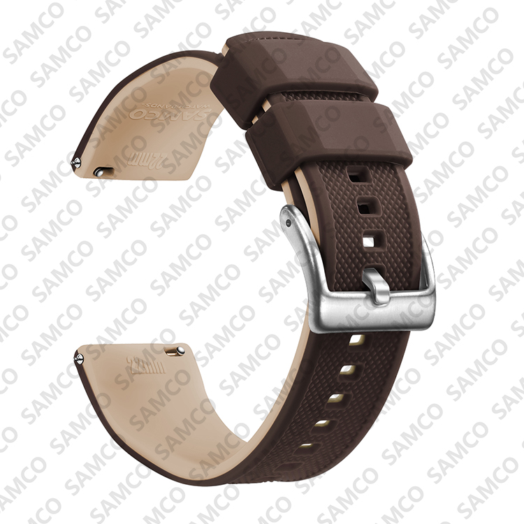 Quick Release Premium Silicone Watch Band, Soft Rubber Watch Strap, Universal Replacement Watchband For Sports & Casual coffee 1 22mm