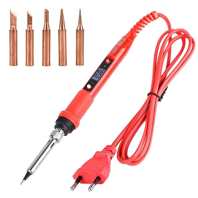 JCD Soldering Iron Kit Adjustable Temperature 220V 80W LCD Digital Display Welding Repair Tools With Solder Tin Iron Tip us set 3