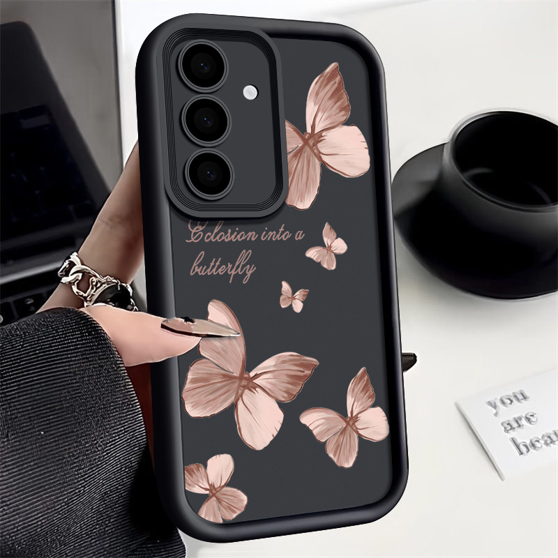 Trendy Gold Butterfly TPU Phone Case Stylish Protective Cover For Samsung Galaxy coffee for Samsung S22ultra