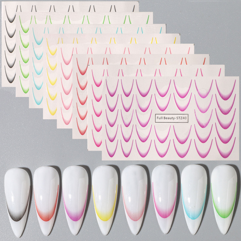 Nail Art Water Transfer Stickers, 8PCS Gradient French Tip Decals For Salon Quality Manicures, Easy DIY Application 8pcs