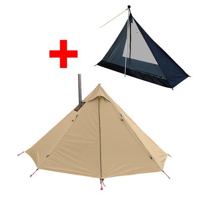 Ultralight Camping Hot Tent With Chimney Window, Tipi Teepee Bushcraft Tent, Outdoor Double Layer Pyramid Shelter khaki Tent Full Set