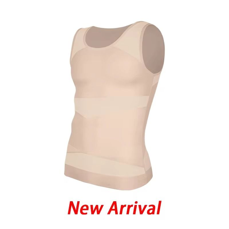 Mens Slimming Compression Undershirt Tank Top With Mesh Shapewear Support 2xl khaki