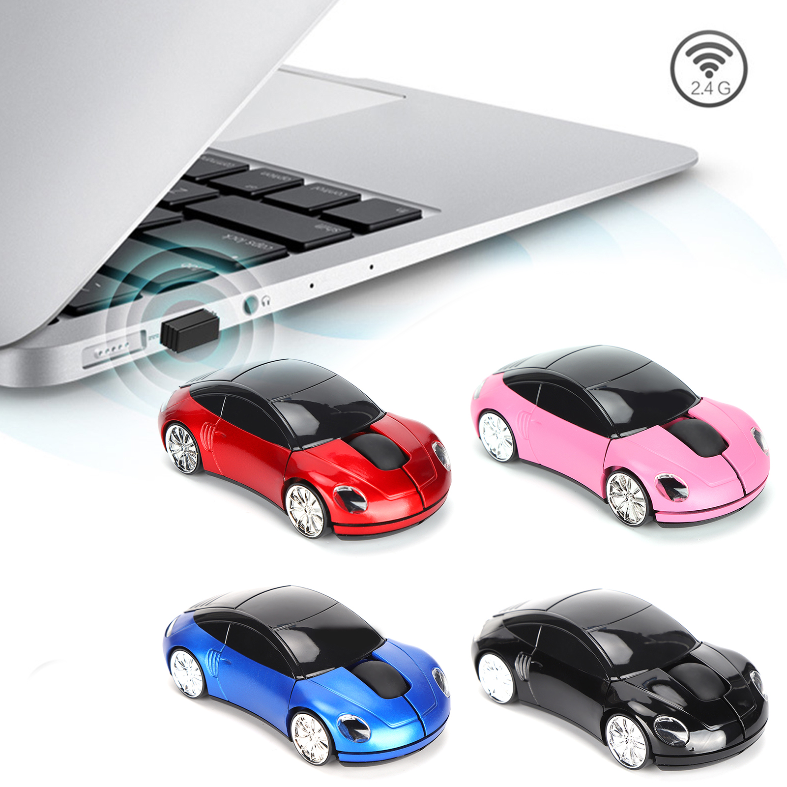 Smart Car Laptop Mouse Portable 2.4G Wireless Cordless Mouse, USB Receiver, Office Mouse For Tablet PC Computer pink
