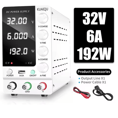 KUAIQU Adjustable DC Power Supply With USB Interface 30V 10A, 60V 5A, 120V 3A Lab Bench Supply white 32v6a ac 110v