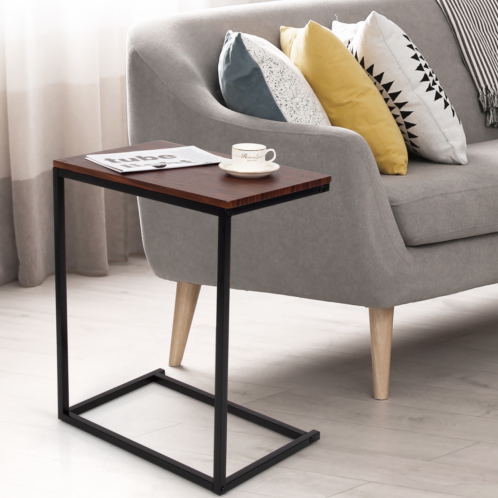 26 Inch Beside Sofa Laptop Holder End Stand Desk, Modern L Shaped Side Table For Living Room, Bedroom, Office Use 26 Inch Beside Sofa Laptop Holder End Stand Desk, Modern L Shaped Side Table For Living Room, Bedroom, Office Use