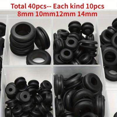Black O Ring Rubber Washer Seals Kit Gasket Grommet Assortment For Electrical & Plumbing 4 Sizes 40pcs