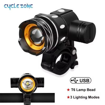 LED Bicycle Front Light, USB Rechargeable, Waterproof Bike Headlight With Adjustable Zoom, Flashlight For Road Bikes LED Bicycle Front Light, USB Rechargeable, Waterproof Bike Headlight With Adjustable Zoom, Flashlight For Road Bikes