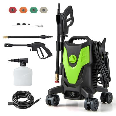 Portable Electric Pressure Washer With Wheels And Soap Bottle, High Efficiency Power Cleaner For Car, Patio, Siding Portable Electric Pressure Washer With Wheels And Soap Bottle, High Efficiency Power Cleaner For Car, Patio, Siding