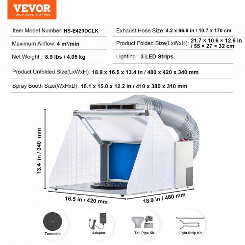 VEVOR Dual Fan Spray Booth Kit LED Airbrush Station With Exhaust 49.2 Cm