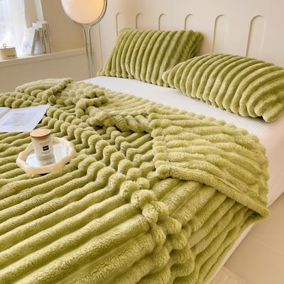 Soft Coral Fleece Multifunctional Blanket Solid Color Thickened Wide Striped Design For Bed, Cover, Or Nap Use green 59.05 X 78.74