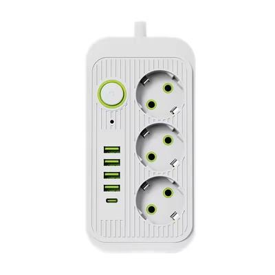Smart EU Power Strip With USB & Type C 2M Extension Cord With 3 Outlets, 4 USB Ports, And Surge Protection white
