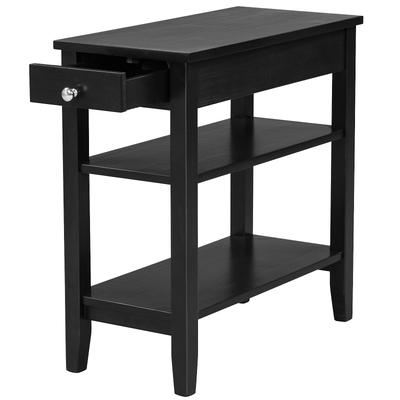 Space Saving Side End Table With Drawer And Dual Open Shelves, Small Bedside Or Sofa Table For Living Room, Bedroom Space Saving Side End Table With Drawer And Dual Open Shelves, Small Bedside Or Sofa Table For Living Room, Bedroom