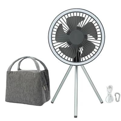Camping Fan Rechargeable Desktop Portable Circulator, Wireless Ceiling Electric Fan With Power Bank & LED Light Outdoor grey Full Set
