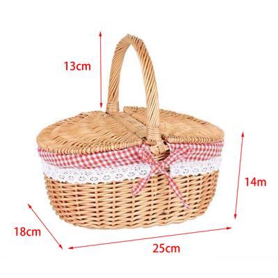 Sturdy Wicker Picnic Basket With Removable Washable Lining, Double Lid Handle Picnic Hamper For Beach, Hiking & Outdoor 25x18x27cm