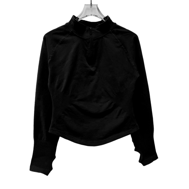 Women Half Zippy Yoga Sports Top, Seamless Tight Long Sleeve Fitness Jacket For Workout, Running, Pilates, Outdoor Gym black l