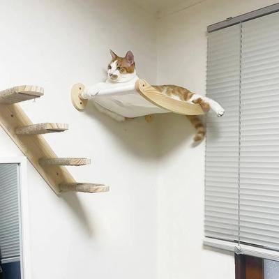Cat Hammock Stairway With Sisal Rope Wall Mounted Climbing Shelf, Scratching Toy, And Perch For Kitten Cats Space Saving Cat Hammock Stairway With Sisal Rope Wall Mounted Climbing Shelf, Scratching Toy, And Perch For Kitten Cats Space Saving