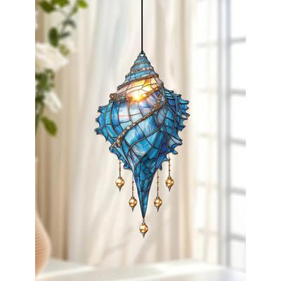 Blue Acrylic Conch Shell Window Suncatcher, Coastal Beach House Hanging Ornament, Garden Pendant, Home Decor Accent Blue Acrylic Conch Shell Window Suncatcher, Coastal Beach House Hanging Ornament, Garden Pendant, Home Decor Accent
