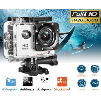 HD Action Sport Waterproof Camera, 20MP Camcorder Video Recorder With LCD, Diving Case & Accessories white