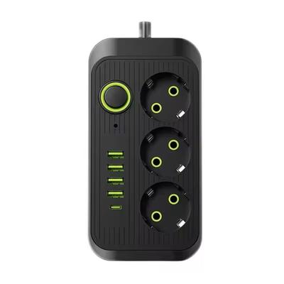 Smart EU Power Strip With USB & Type C 2M Extension Cord With 3 Outlets, 4 USB Ports, And Surge Protection black