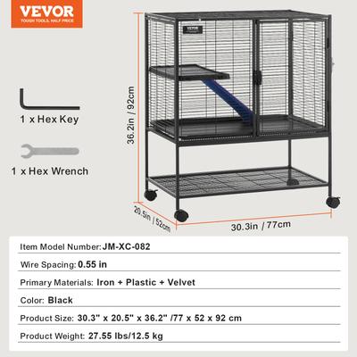 Metal Ferret Cage With Wheels, Large 4 Level Small Animal Cage For Hamster, Rat, Guinea Pig, Chinchilla & Pet Critters 32x22x33 Inch