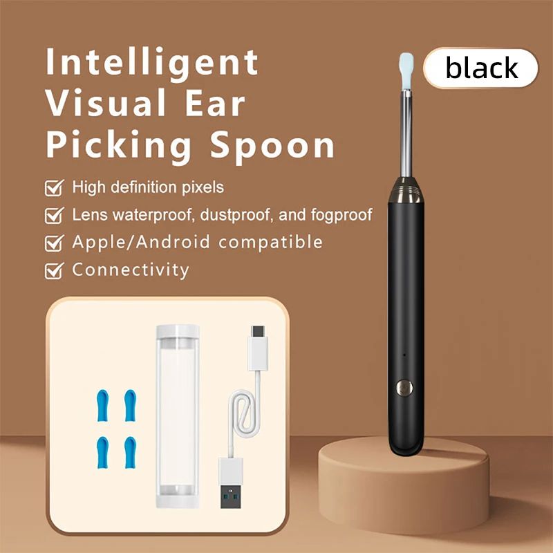 Endoscope Wax Removal Tool,Type C Intelligent Visual Ear Cleaner With Camera, Silicone Earplug Otoscope For Ear Cleaning black