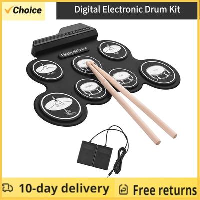 Portable Foldable USB Electronic Drum Set, Compact Roll Up Silicon Drums Pad Kit With Pedal For Digital Hand Practice Portable Foldable USB Electronic Drum Set, Compact Roll Up Silicon Drums Pad Kit With Pedal For Digital Hand Practice