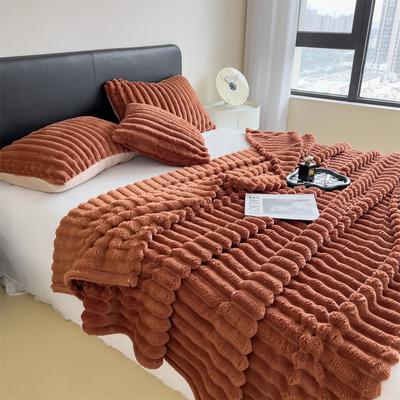 Soft Coral Fleece Multifunctional Blanket Solid Color Thickened Wide Striped Design For Bed, Cover, Or Nap Use brown 59.05 X 78.74
