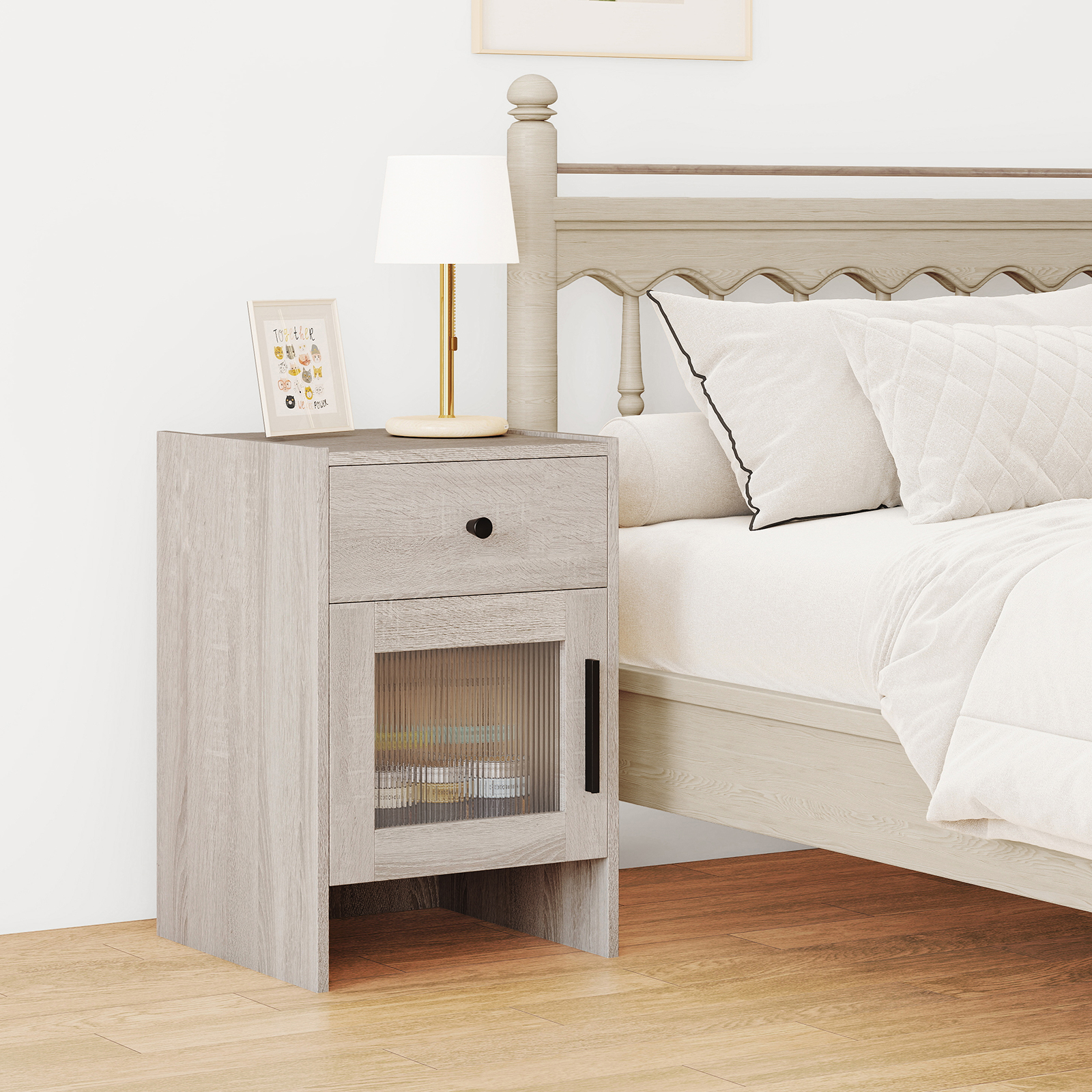 Farmhouse Nightstand With Drawer And Cabinet Antique Brush White Storage Side Table Farmhouse Nightstand With Drawer And Cabinet Antique Brush White Storage Side Table