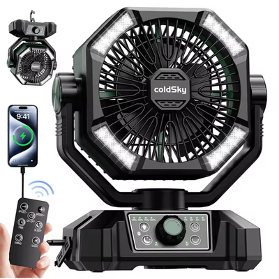 20000mAh Portable Camping Fan With LED Lantern 8 Speed Outdoor Battery Fan green