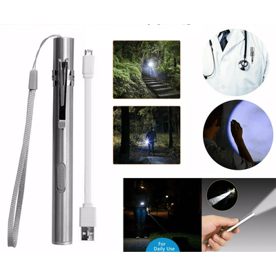 Stainless Steel Torch Pen Light, USB Rechargeable LED Mini Tactical Flashlight For Emergency, Inspection, And Gift Use Stainless Steel Torch Pen Light, USB Rechargeable LED Mini Tactical Flashlight For Emergency, Inspection, And Gift Use