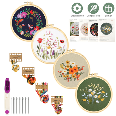 Beginner Cross Stitch Embroidery Starter Kit, DIY Stamped Kits With Hoops, Threads & Floral Patterns Beginner Cross Stitch Embroidery Starter Kit, DIY Stamped Kits With Hoops, Threads & Floral Patterns