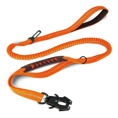 Heavy Duty Tactical Dog Leash, Reflective, Shock Absorbing Bungee Leash For Large Dogs | No Pull & Car Seatbelt Safe orange