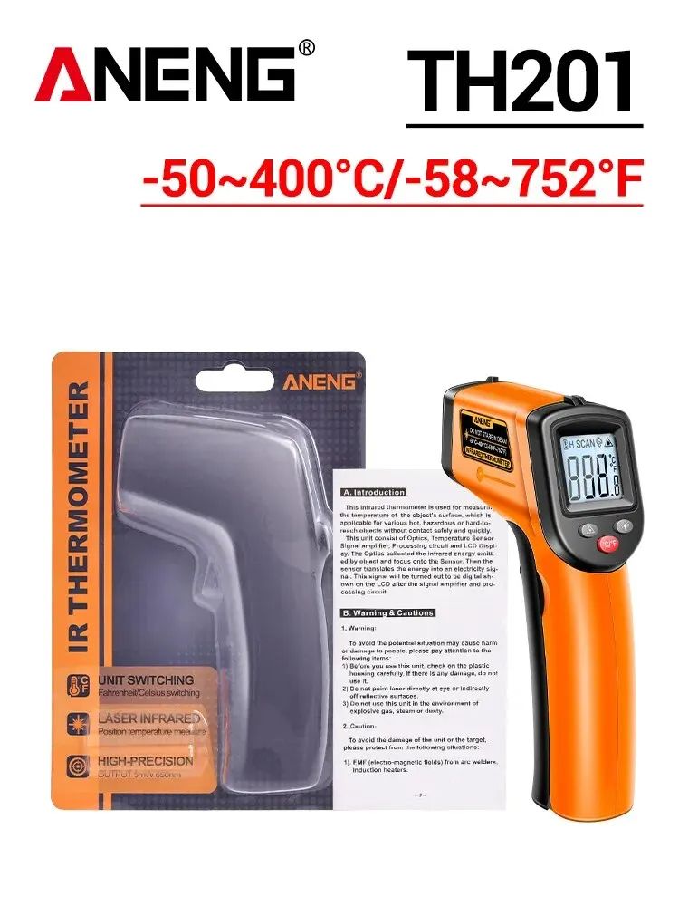 Digital Infrared Thermometer, High Precision Non Contact Temperature Gun With LCD Backlight For Industrial, Kitchen orange
