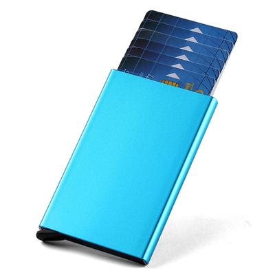 Smart Aluminium Metal Wallet, RFID ID Credit Card Holder Case, Thin Pop up Cardholder Wallets For Men lake Blue