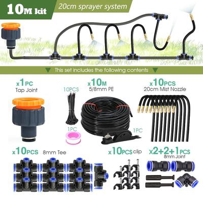 Flexible Garden Misting Cooling Kit With 8mm Hose For DIY Patio Watering And Fogging Irrigation 10 M Kit