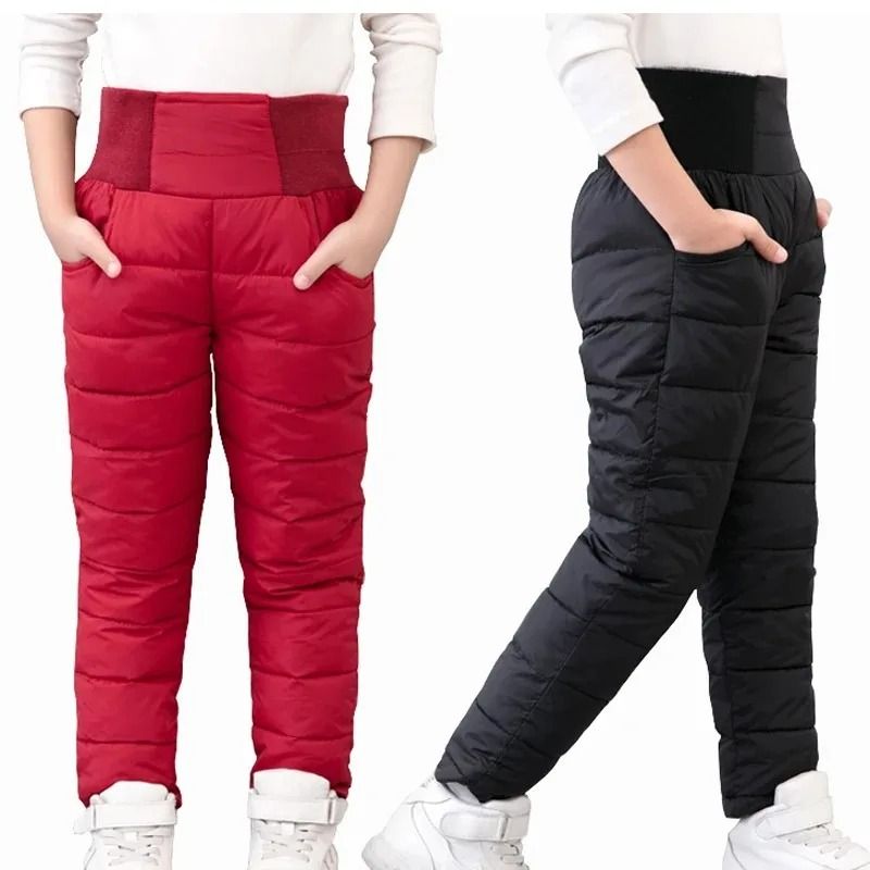 Kids Waterproof Winter Pants With Cotton Padding And High Waist Design red m