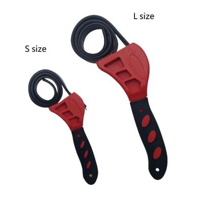 Belt Wrench & Oil Filter Puller Adjustable Strap Spanner, Chain Wrench, Strap Opener & Disassembly Tool For Mechanics red L Size